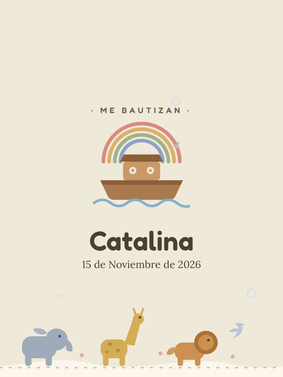Plantilla de invitación Bautismo arca de Noé