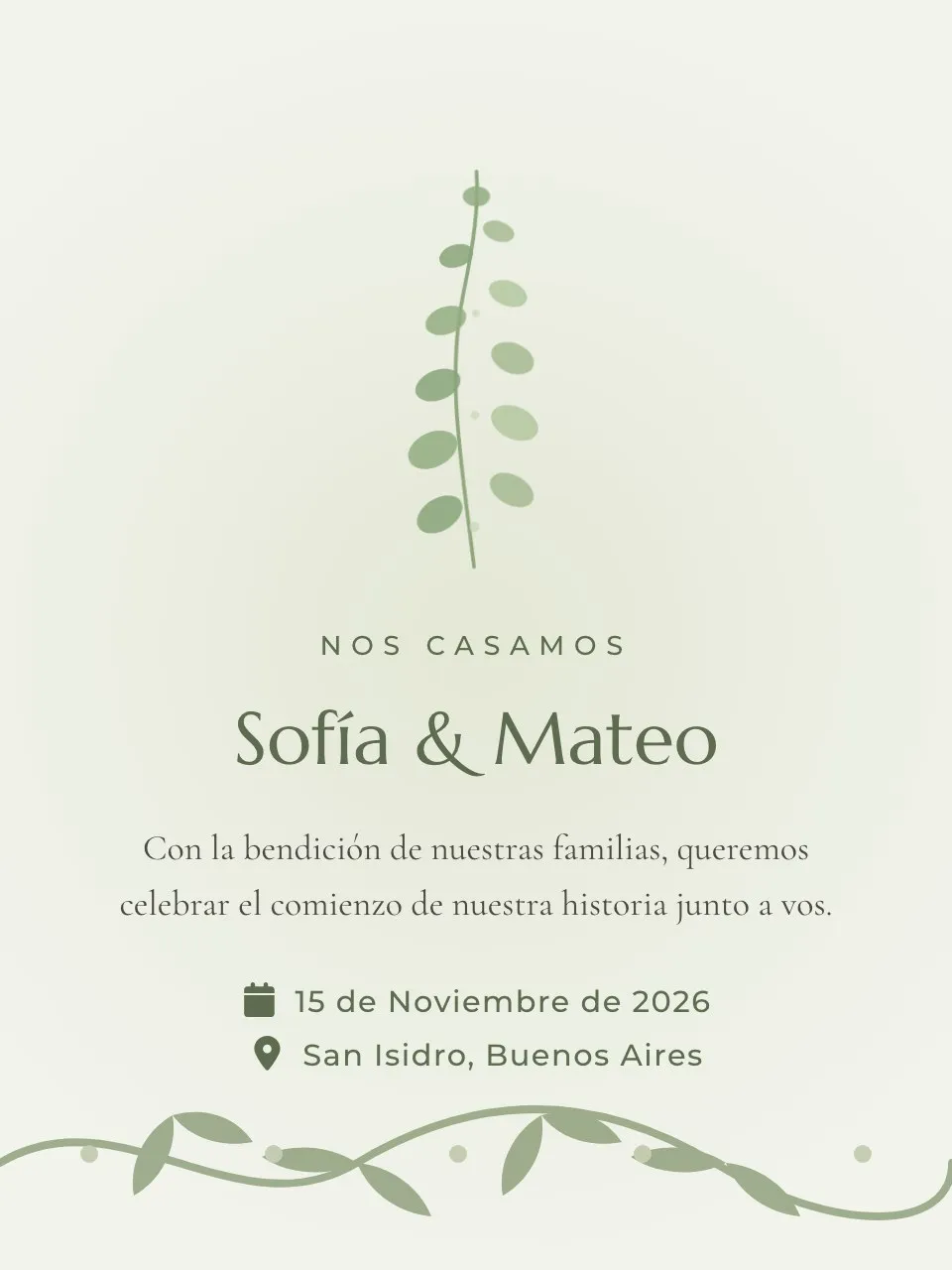 Plantilla de invitación Boda botánica