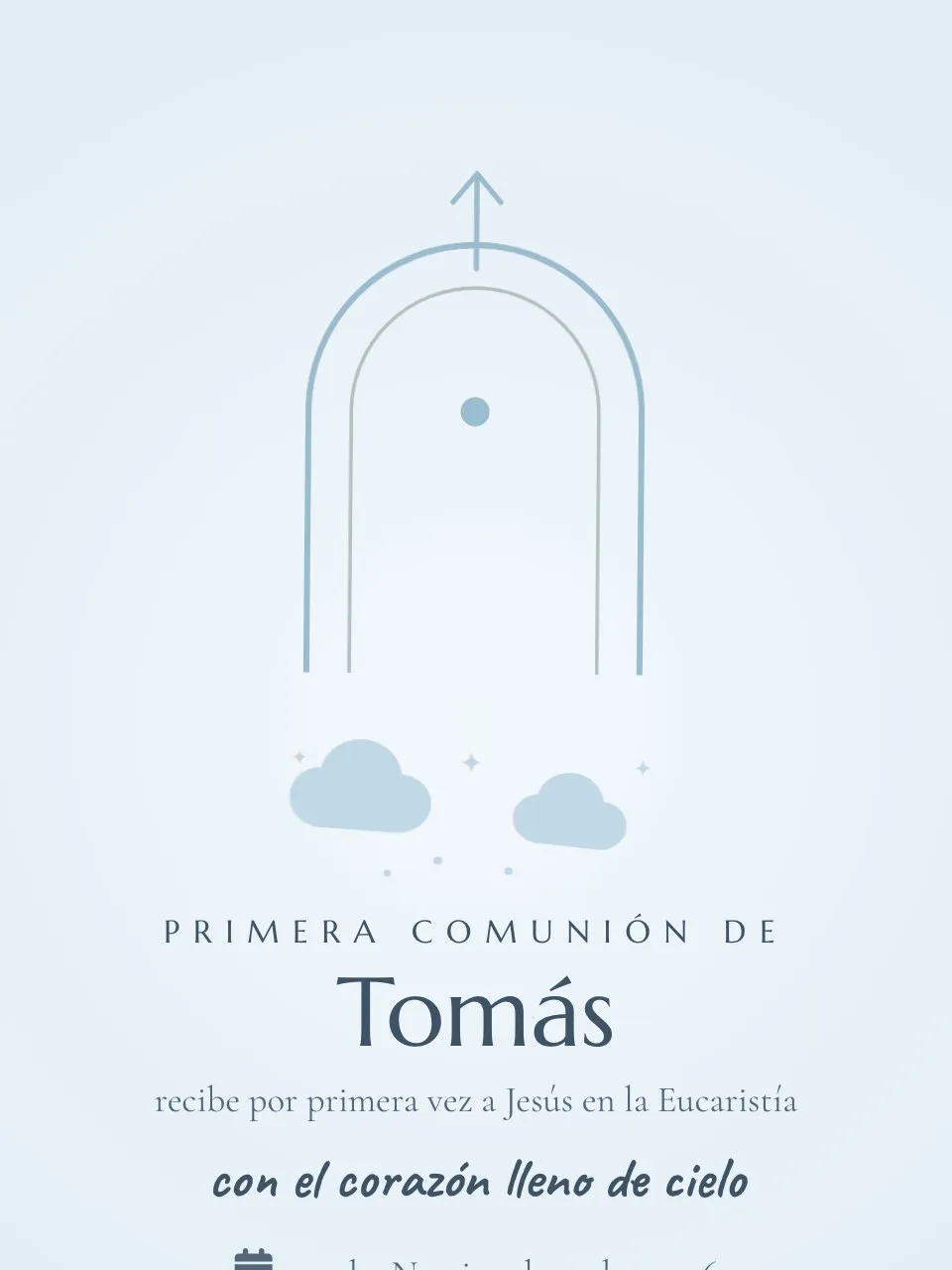 Plantilla de invitación Primera comunión celeste