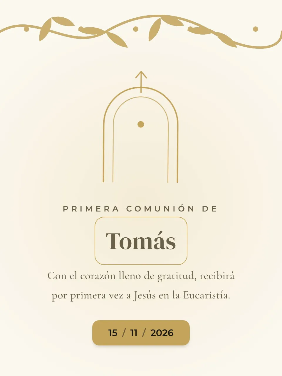 Plantilla de invitación Primera comunión dorada