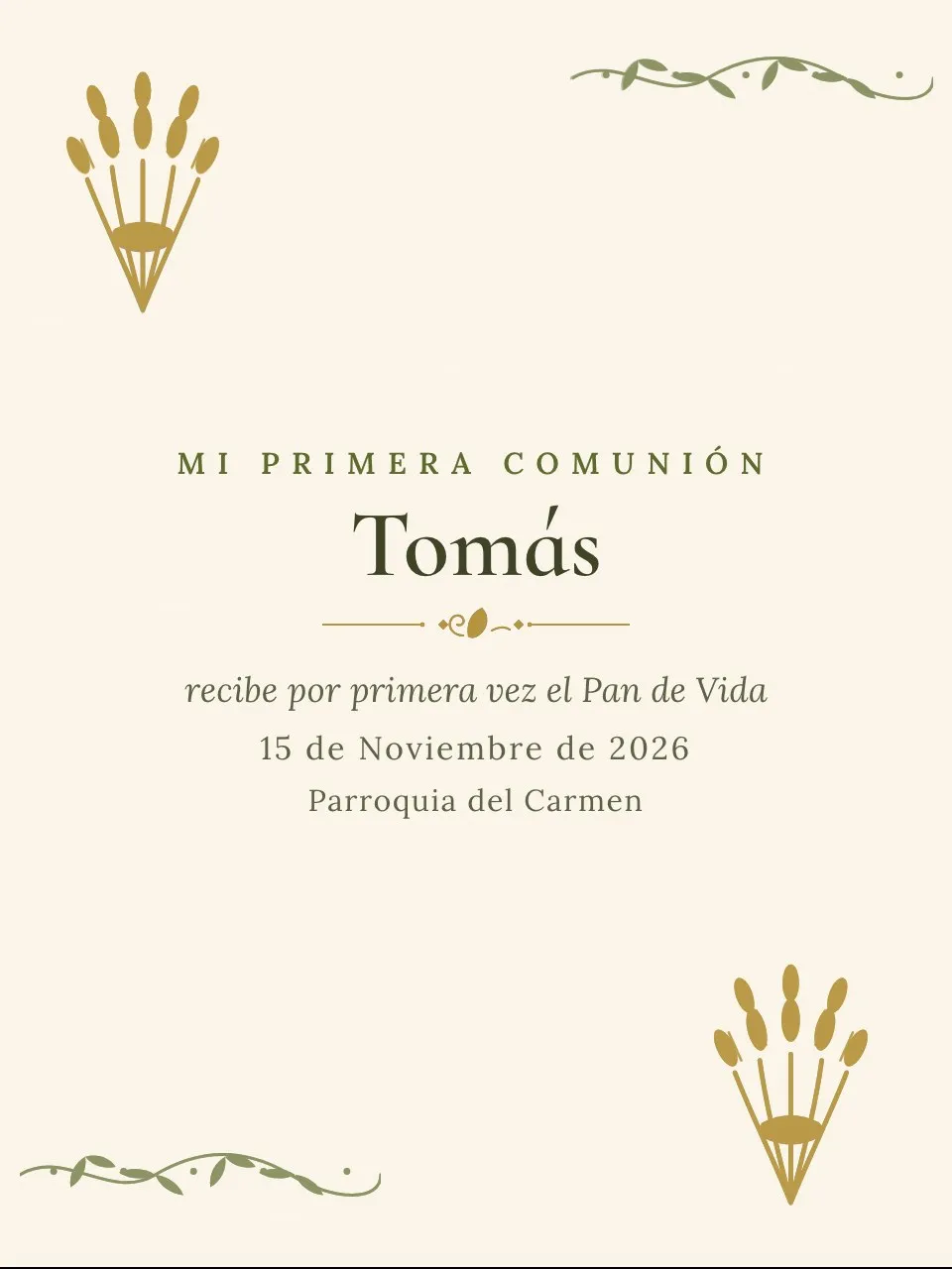 Plantilla de invitación Comunión espigas