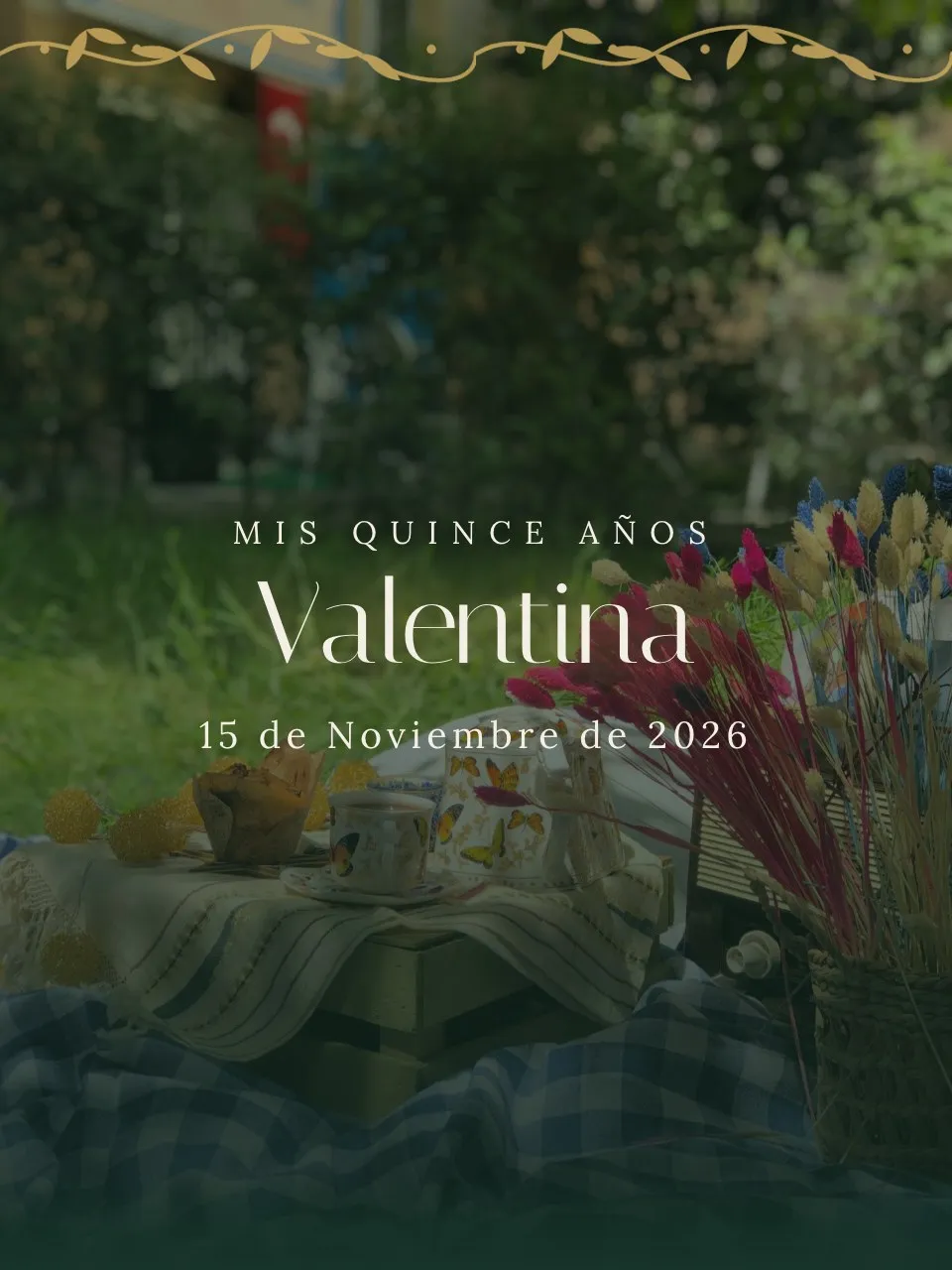 Plantilla de invitación XV jardín encantado