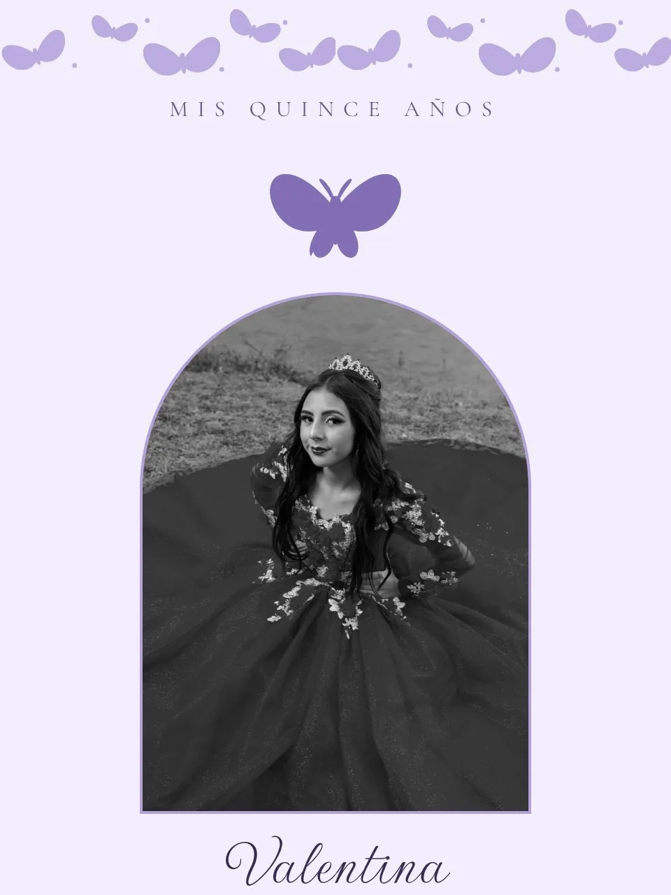 Plantilla de invitación XV mariposas lavanda