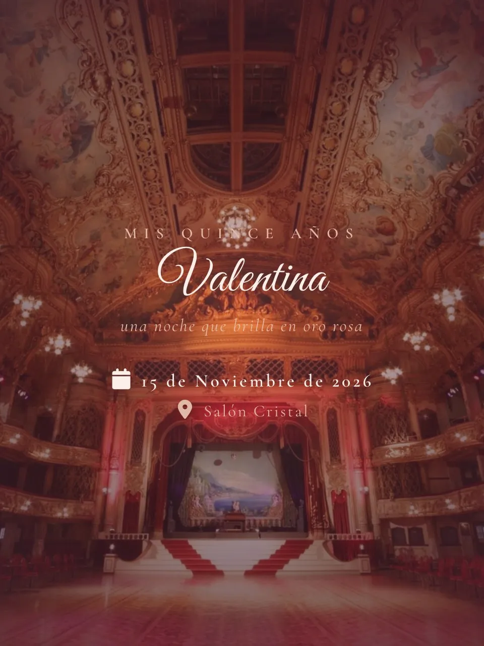 Plantilla de invitación XV oro rosa